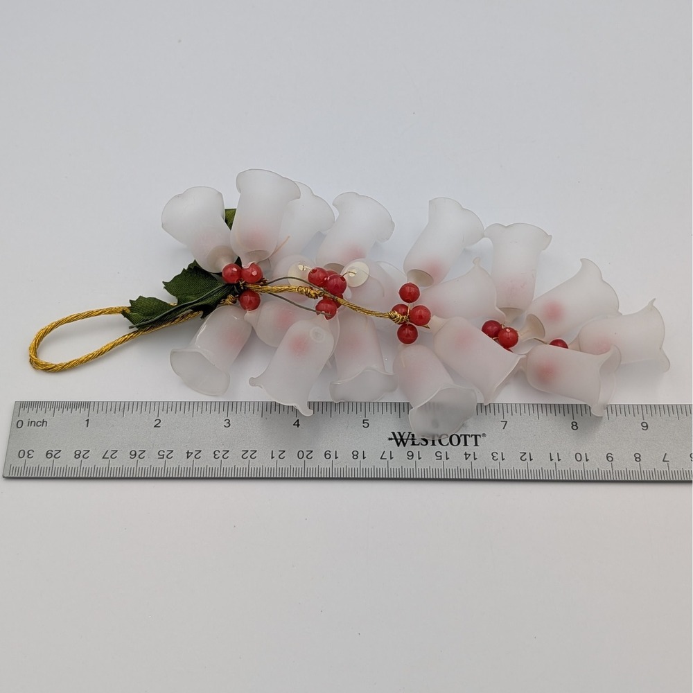 Vintage Frosted Bell Cluster Christmas Ornament Red Berries Holly Leaf Holiday - Picture 4 of 4